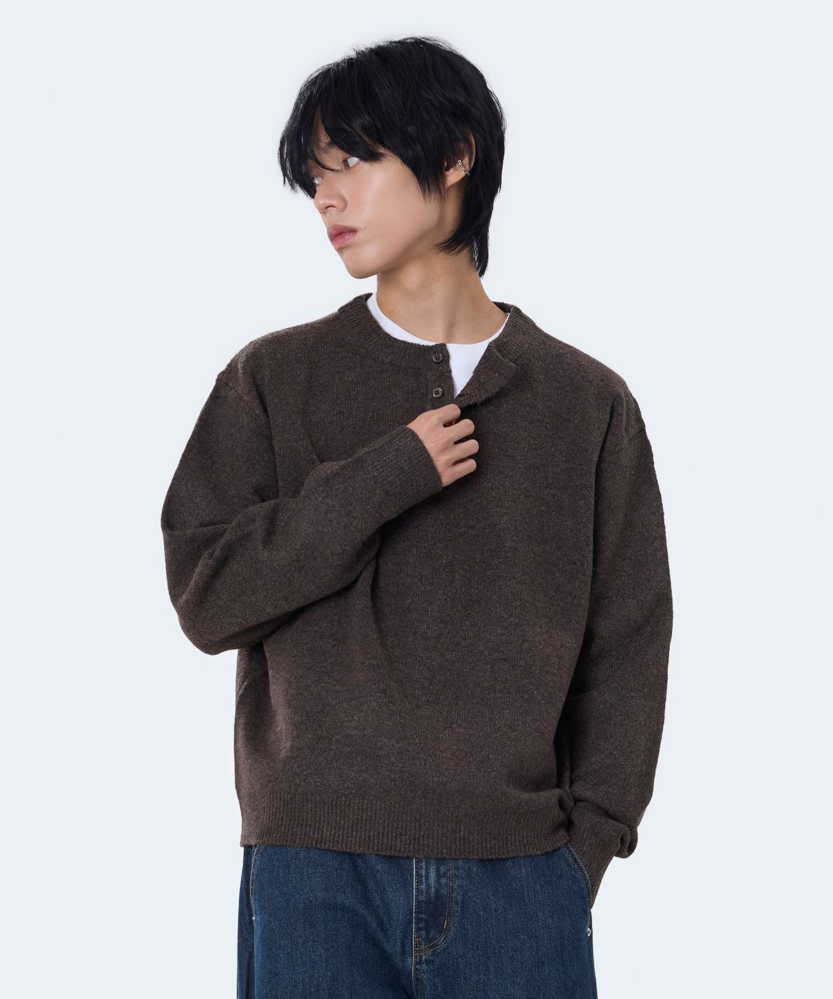 고스트리퍼블릭(GHOST REPUBLIC) 소프트 헨리넥 세미크롭 니트 4Color GKM-168