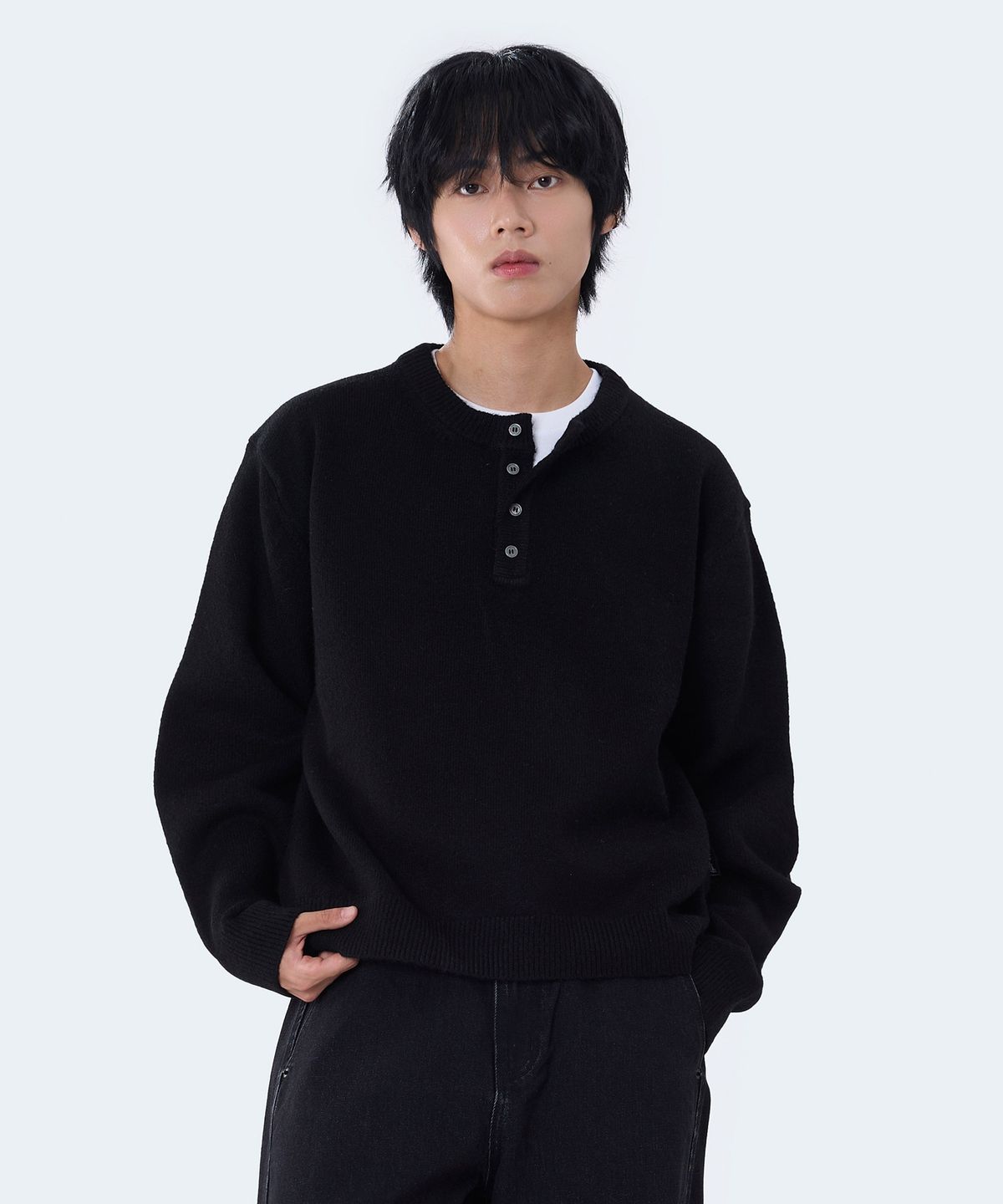 고스트리퍼블릭(GHOST REPUBLIC) 소프트 헨리넥 세미크롭 니트 4Color GKM-168
