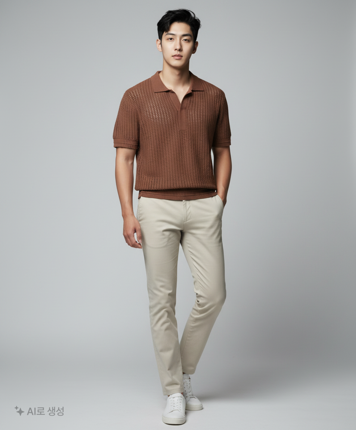 메종미네드(MAISON MINED) BROWNY KNIT HALF SHIRTS M