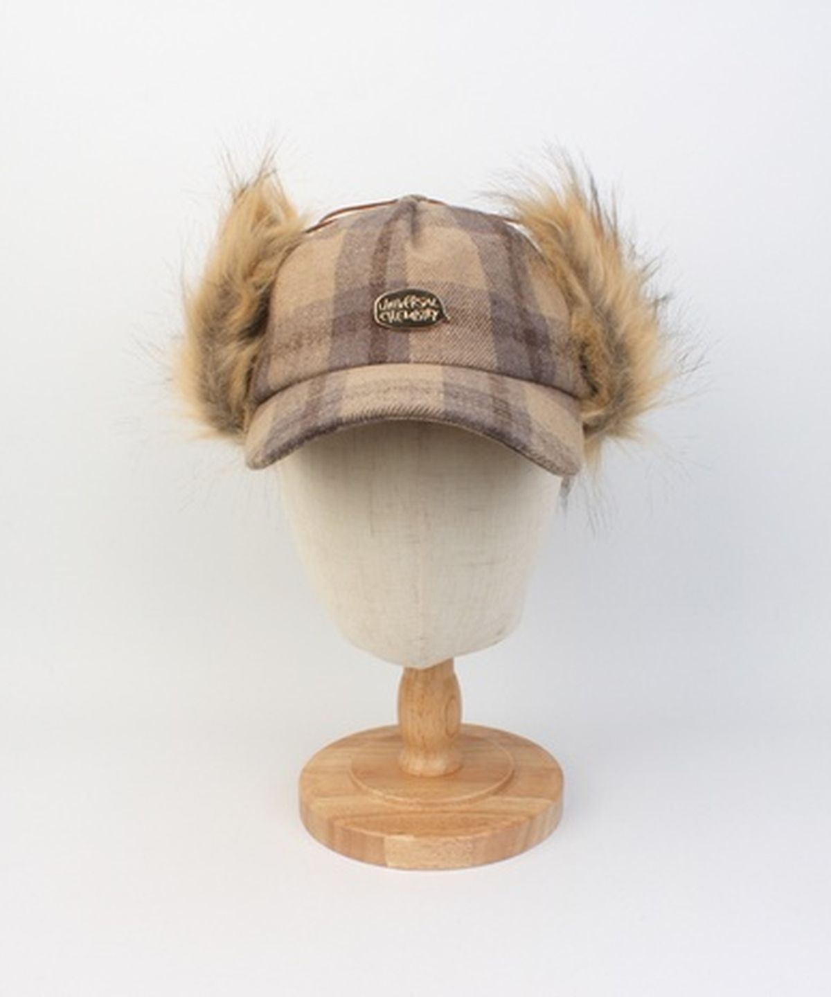 유니버셜 케미스트리(UNIVERSAL CHEMISTRY) Check Beige Fur Earflap Cap 귀달이모자