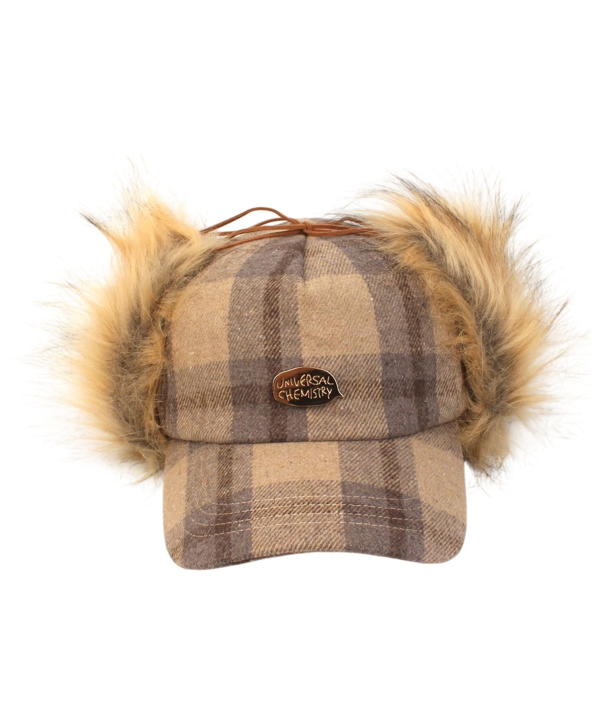 유니버셜 케미스트리(UNIVERSAL CHEMISTRY) Check Beige Fur Earflap Cap 귀달이모자