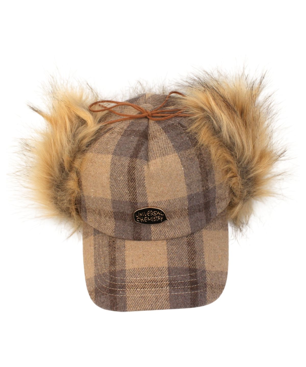 유니버셜 케미스트리(UNIVERSAL CHEMISTRY) Check Beige Fur Earflap Cap 귀달이모자