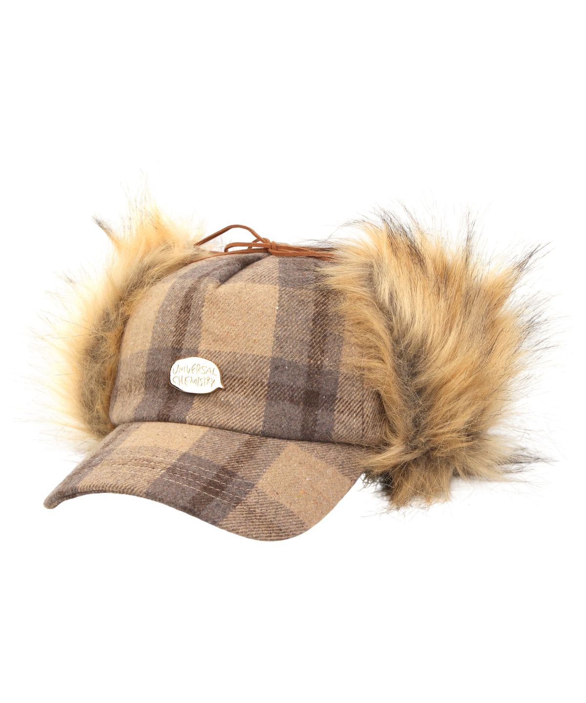 유니버셜 케미스트리(UNIVERSAL CHEMISTRY) Check Beige Fur Earflap Cap 귀달이모자