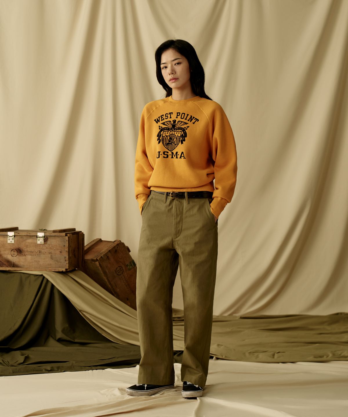 브론슨(BRONSON) Heavyweight USMA Raglan Sweatshirt Yellow