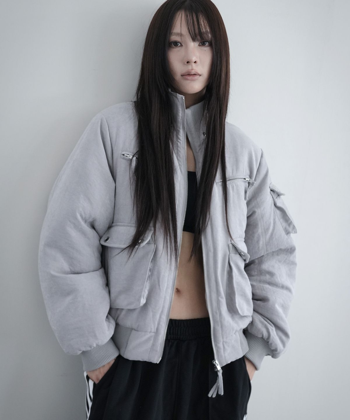 팬시클럽(FANCY CLUB) 하이넥 빈티지 퀄팅 자켓 (GRAY) F26ZA502