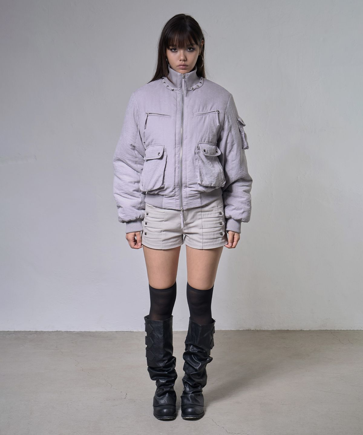 팬시클럽(FANCY CLUB) 하이넥 빈티지 퀄팅 자켓 (GRAY) F26ZA502
