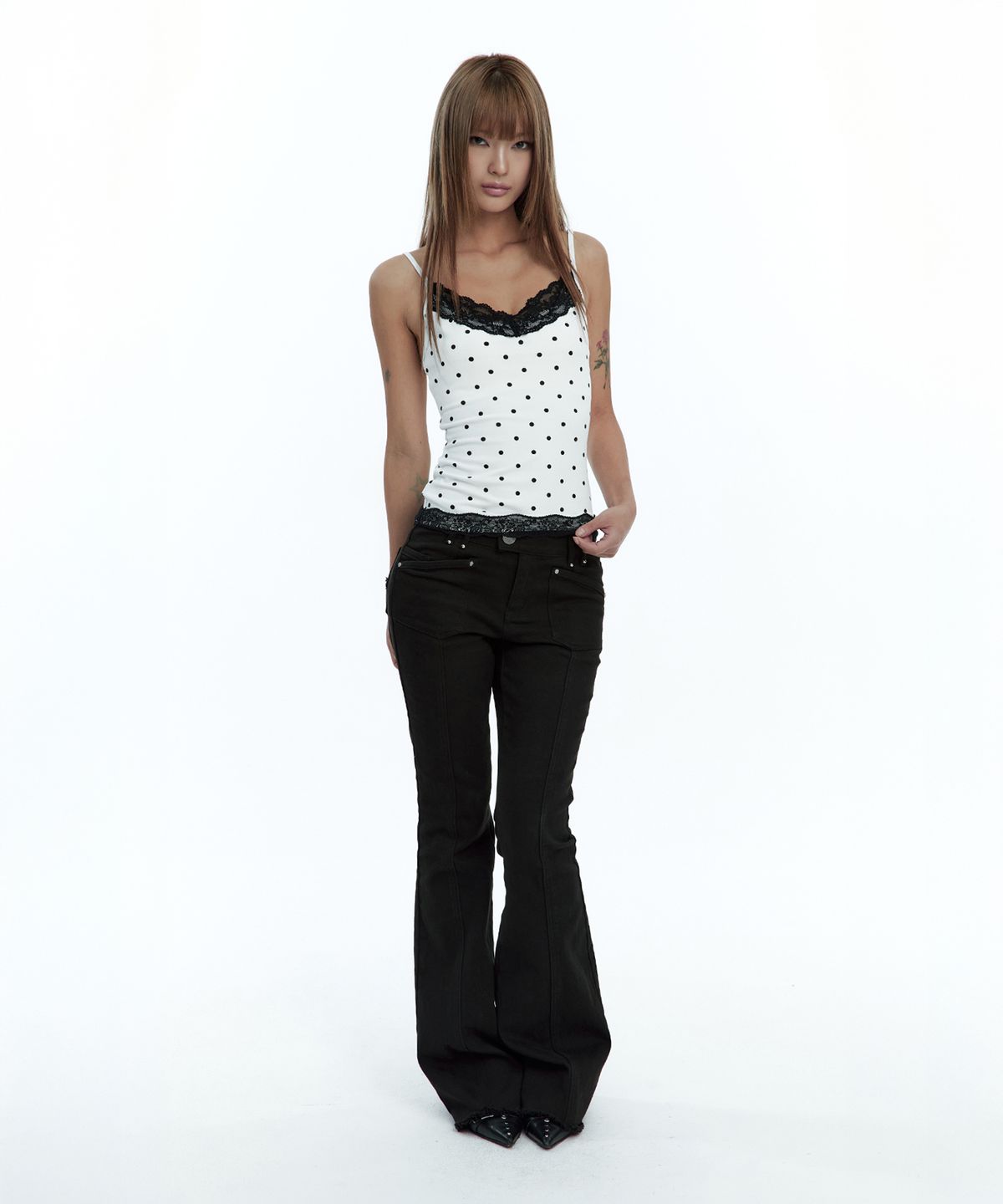 러프넥(ROUGHNECK) Soft Lace Sleeveless Dot