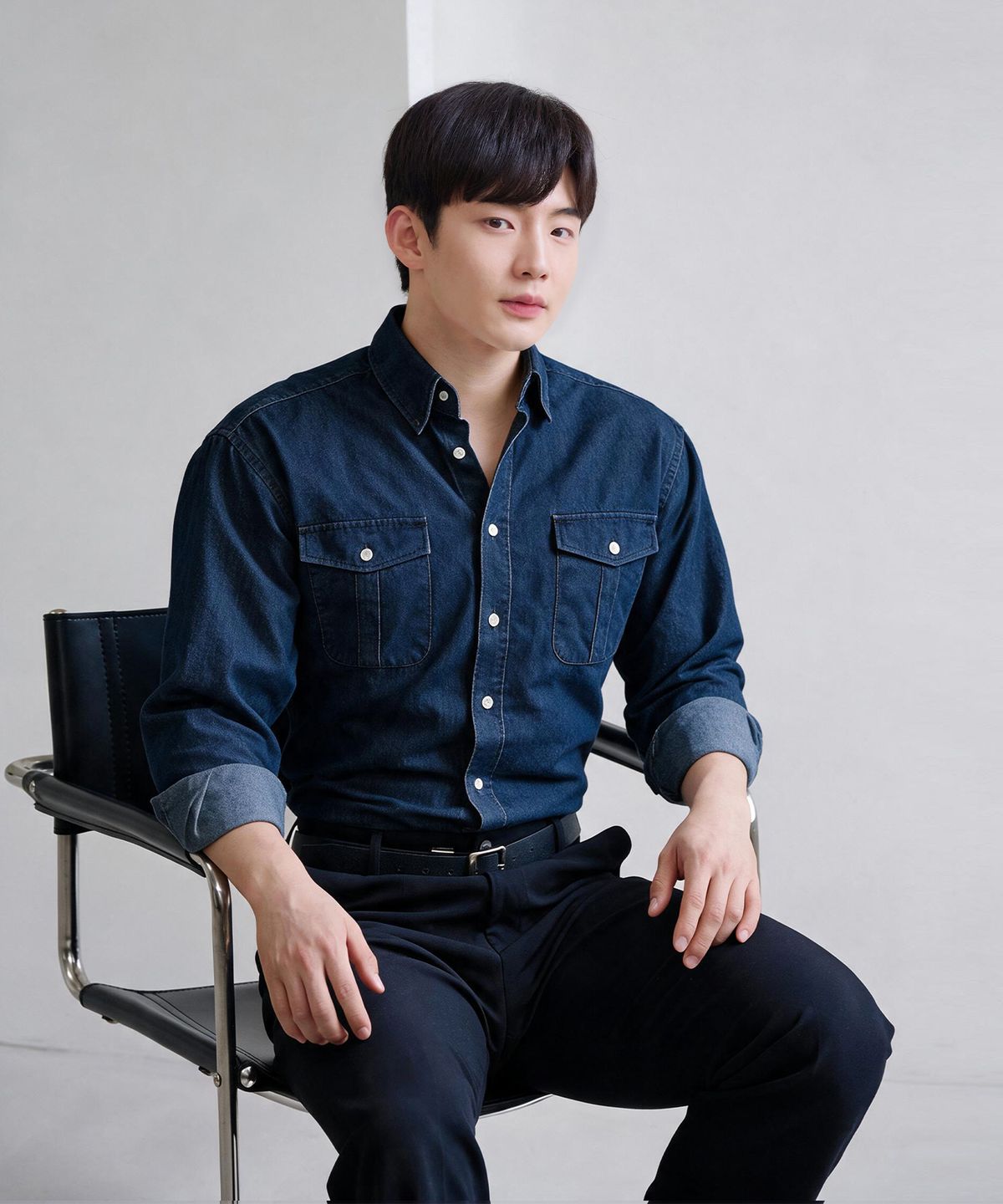 핵쿨남(HECKCOOLNAM) 블랙라벨(black label) 하이엔드 데님 머슬핏 정장 셔츠