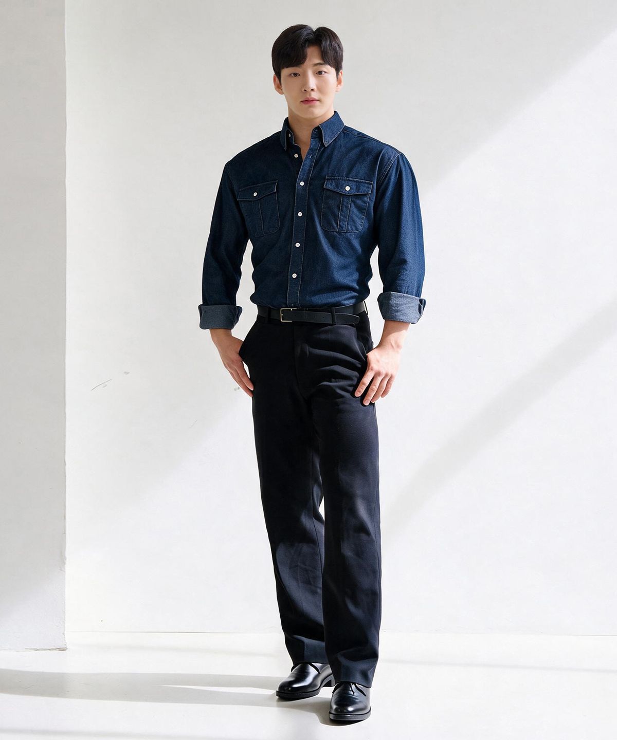 핵쿨남(HECKCOOLNAM) 블랙라벨(black label) 하이엔드 데님 머슬핏 정장 셔츠