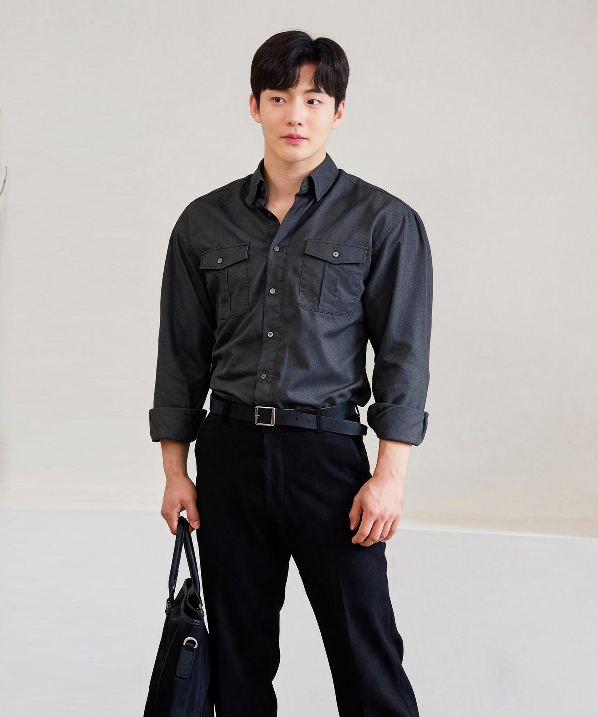 핵쿨남(HECKCOOLNAM) 블랙라벨(black label) 하이엔드 피티드 차콜 셔링 머슬핏 정장 셔츠