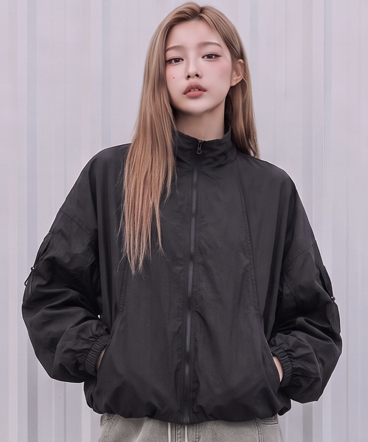 그레이블러밧(GRAYBLVD) 빌리 가오리핏 바람막이 (블랙)