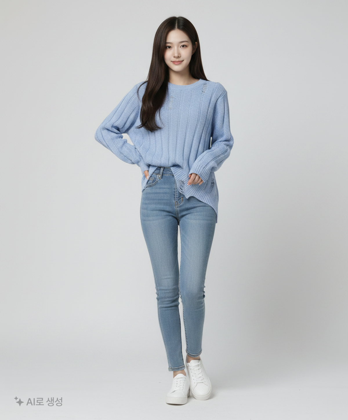 에잇세컨즈(8SECONDS) Sheer Longsleeve Knit  Sky blue (153551MQ1Q) M