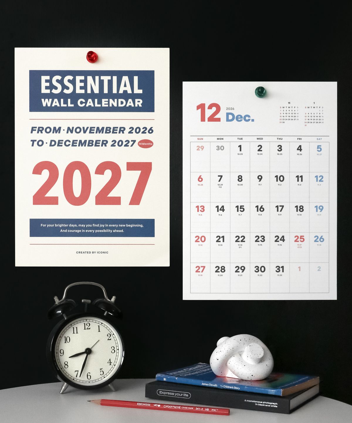 아이코닉(ICONIC) 2027 에센셜 벽걸이달력 A4 월 캘린더