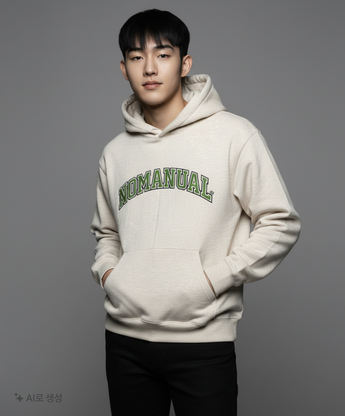 노매뉴얼(NOMANUAL) 3T ARCH LOGO HOODIE - OATMEAL MELANGE M