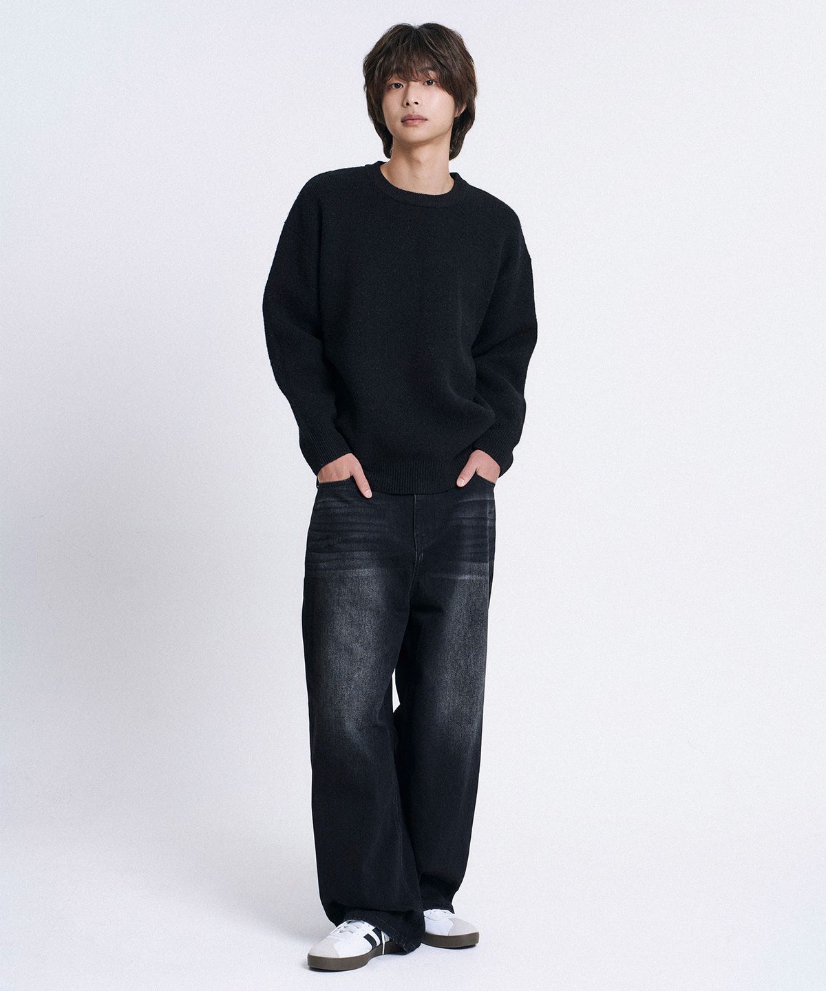 무븐(MOOVN) 빈티지 와이드 데님 팬츠 딥블랙