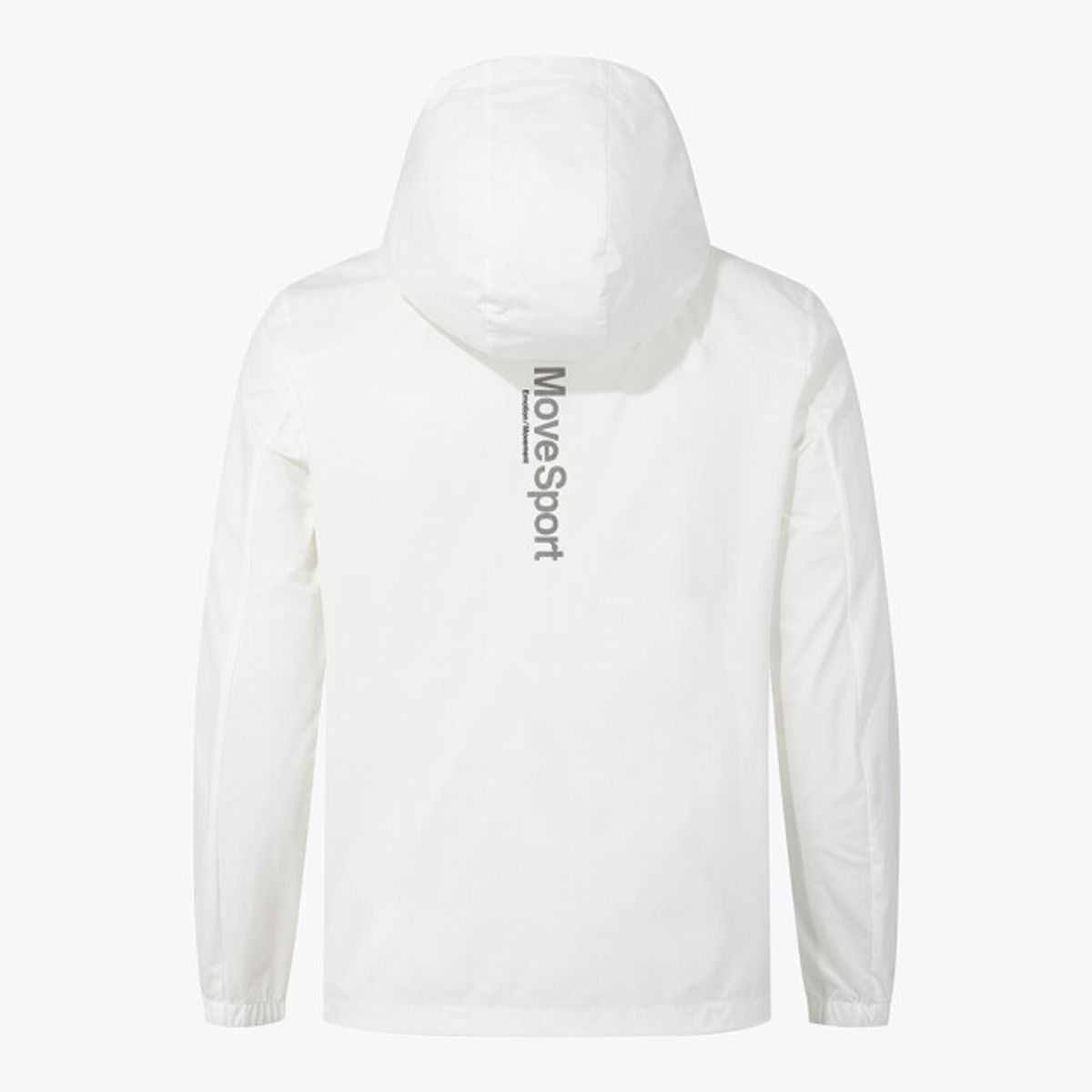 무브스포츠 바이 데상트(MOVESPORT BY DESCENTE) 워딩 그래픽 우븐 후드형 바람막이 자켓 화이트 VS123EWB11
