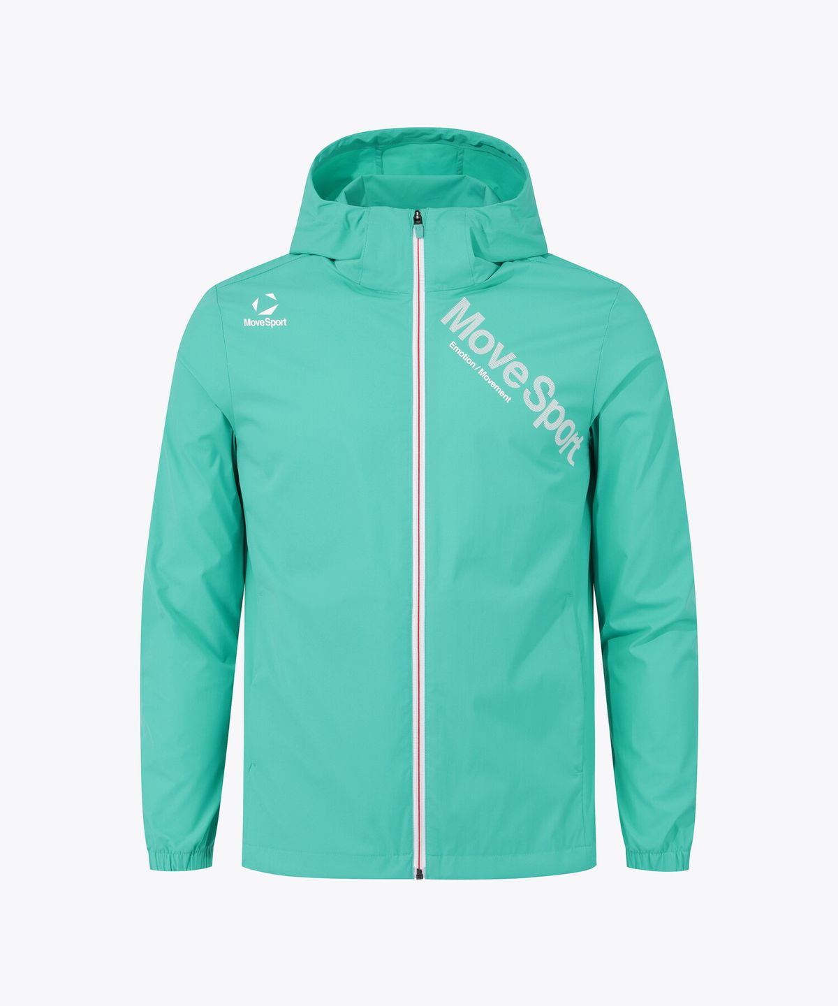 무브스포츠 바이 데상트(MOVESPORT BY DESCENTE) 워딩 그래픽 우븐 후드형 바람막이 자켓 민트 VS123EWB11