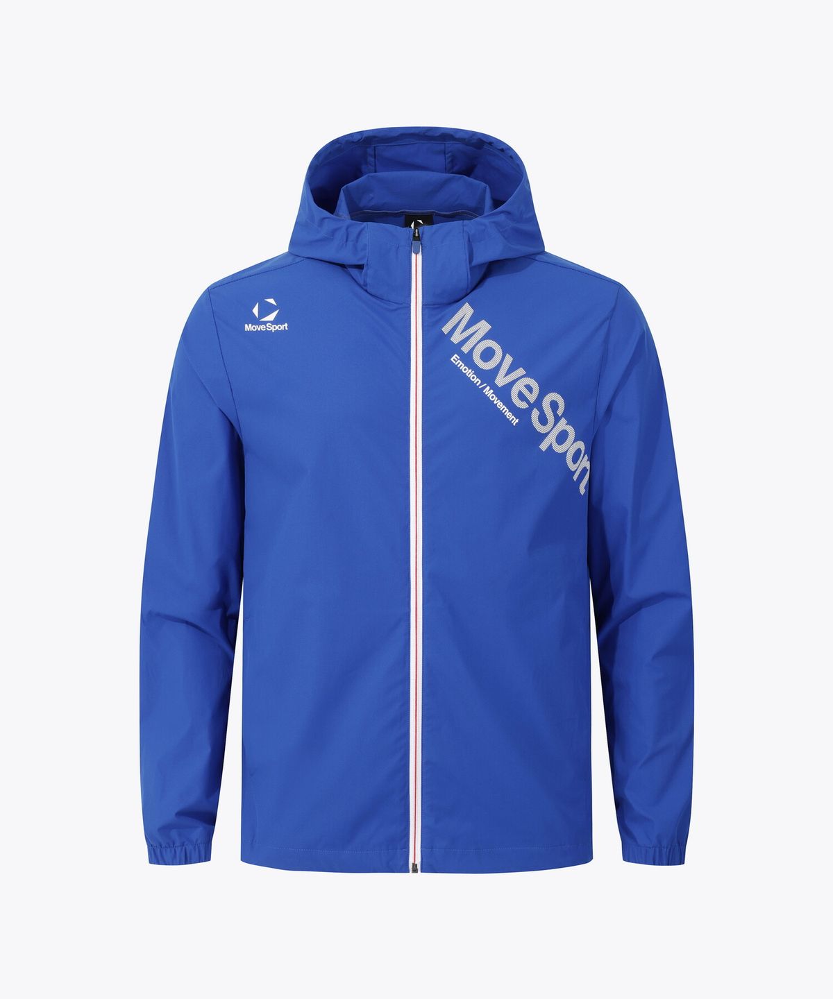 무브스포츠 바이 데상트(MOVESPORT BY DESCENTE) 워딩 그래픽 우븐 후드형 바람막이 자켓 블루 VS123EWB11