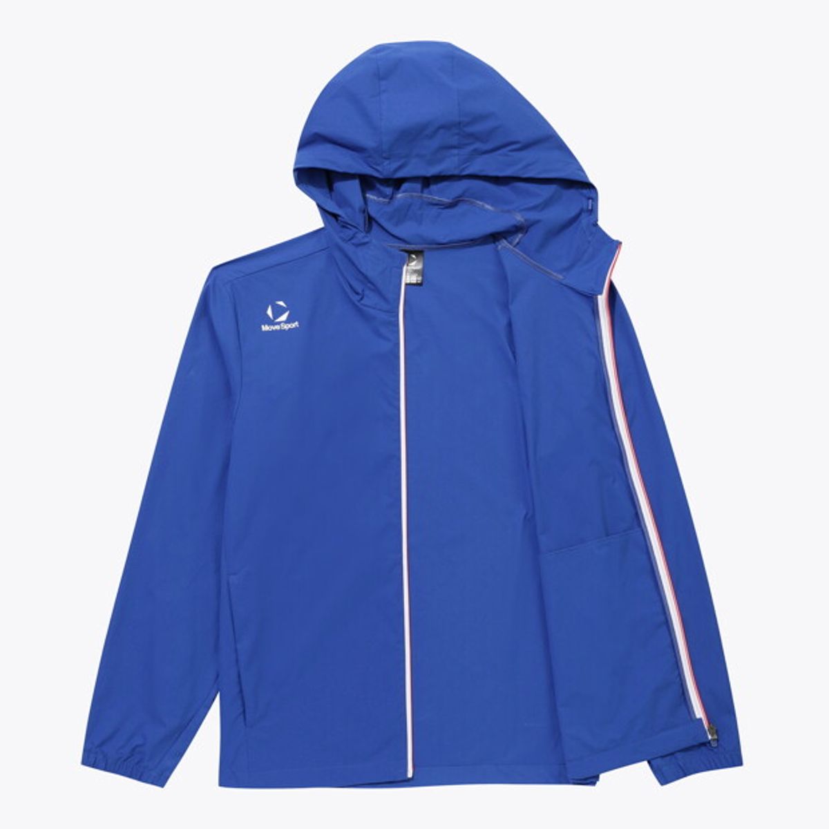 무브스포츠 바이 데상트(MOVESPORT BY DESCENTE) 워딩 그래픽 우븐 후드형 바람막이 자켓 블루 VS123EWB11