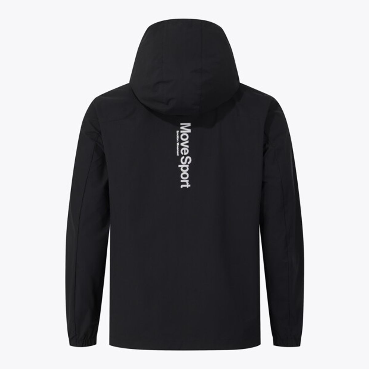 무브스포츠 바이 데상트(MOVESPORT BY DESCENTE) 워딩 그래픽 우븐 후드형 바람막이 자켓 블랙 VS123EWB11