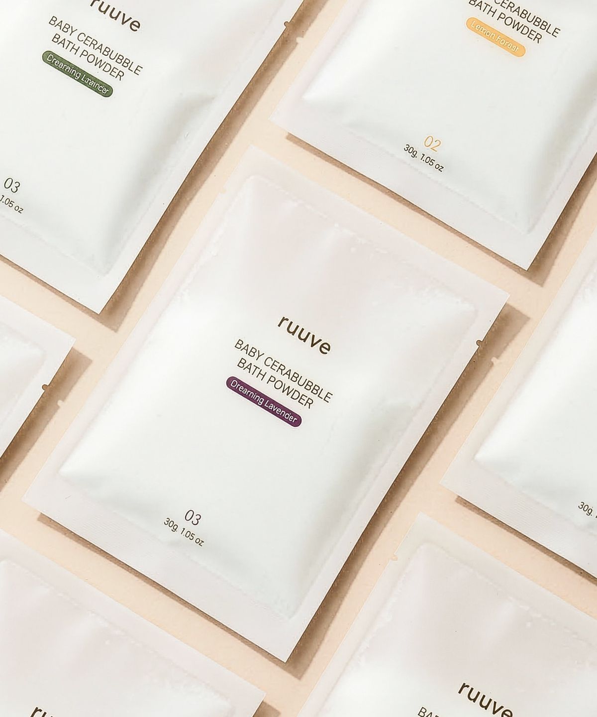 러베(RUUVE) 베이비 세라버블 자연유래 배스 파우더 파우치 150g