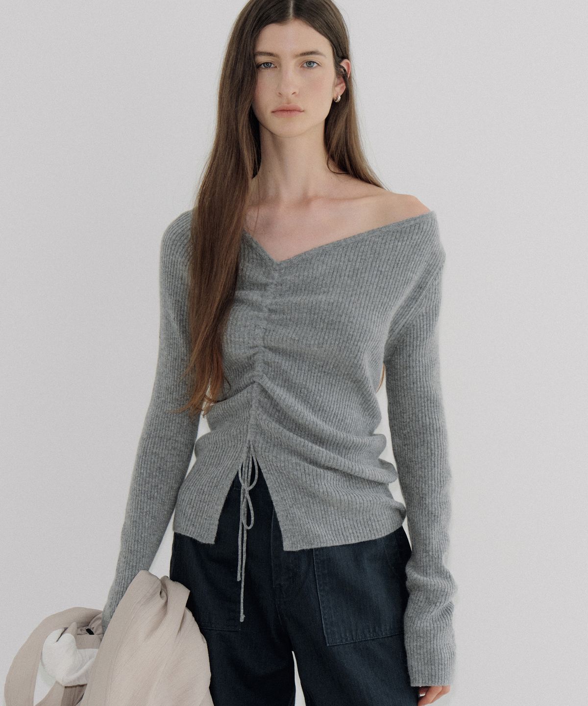 아워코모스(OURCOMOS) oblique string ribbed knit (melange gray) orc 6099