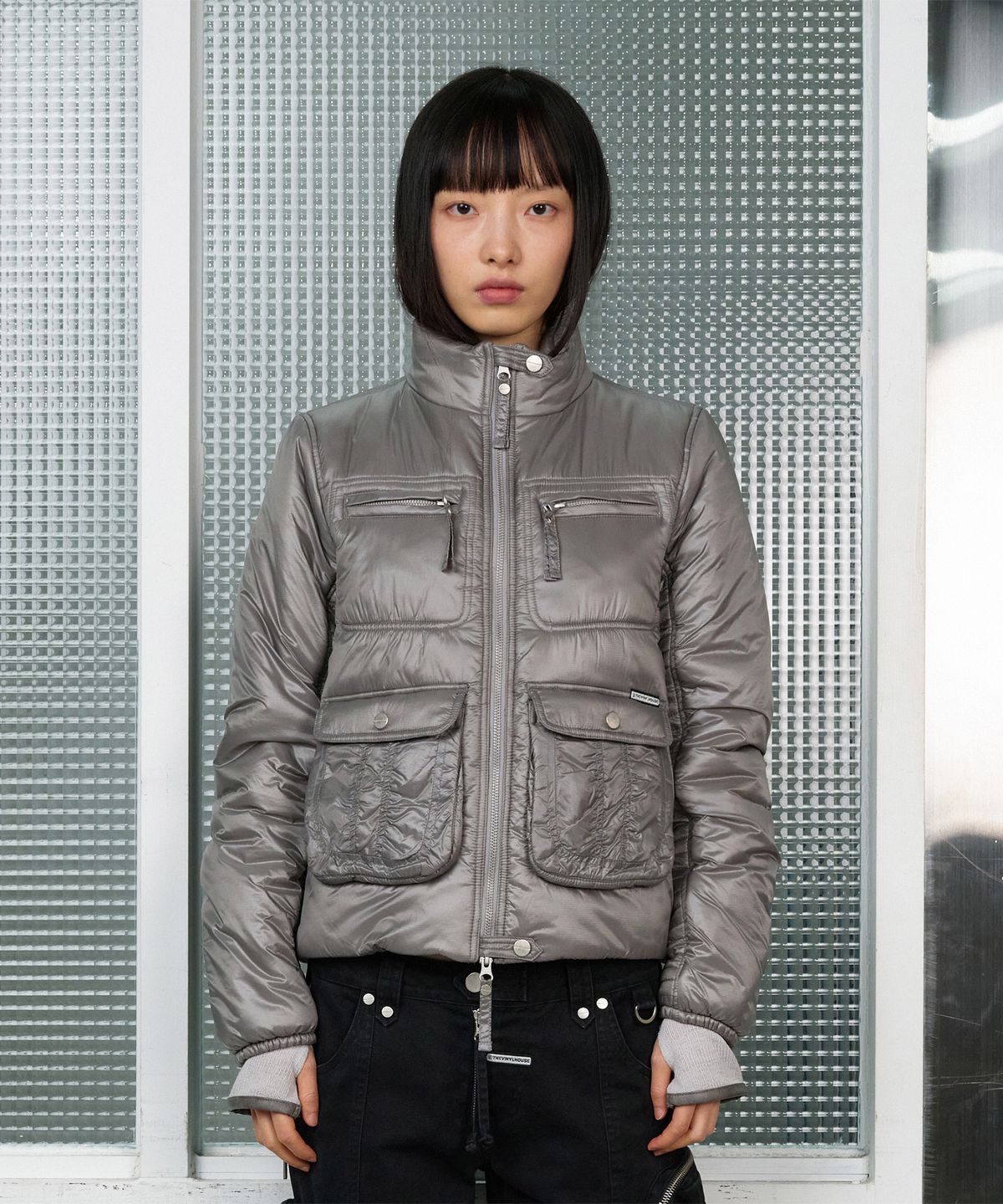 더바이닐하우스(THEVINYLHOUSE) UTILITY HIGH NECK LIGHT JACKET GREY