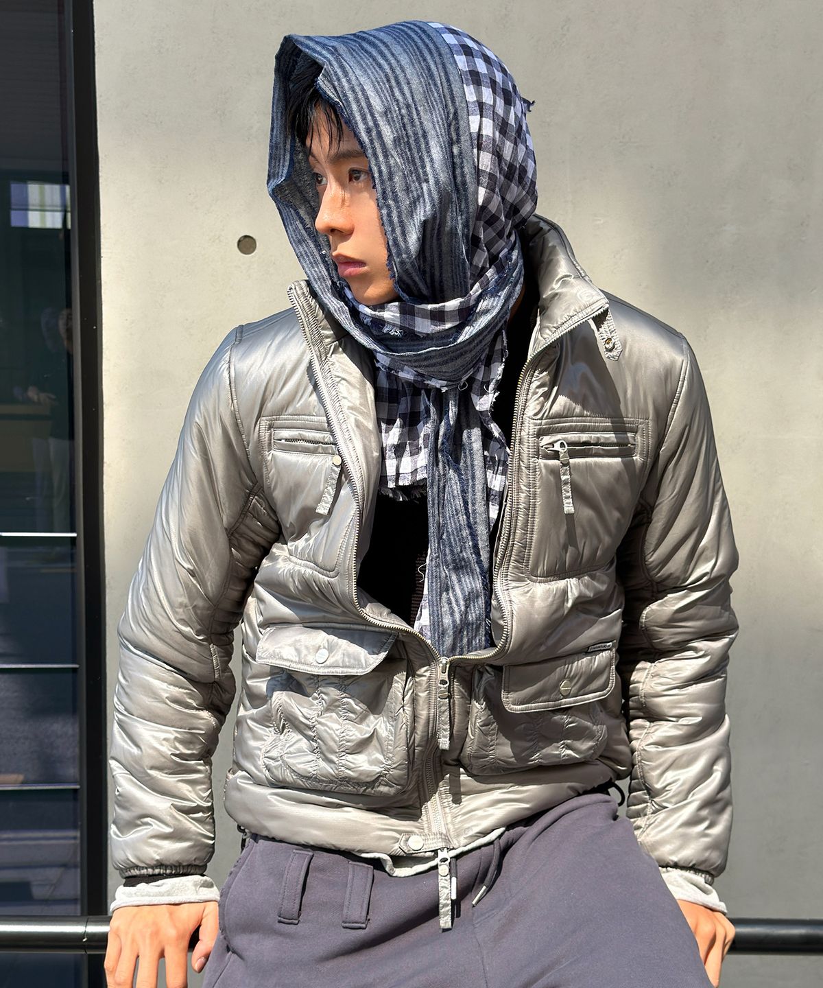 더바이닐하우스(THEVINYLHOUSE) UTILITY HIGH NECK LIGHT JACKET GREY