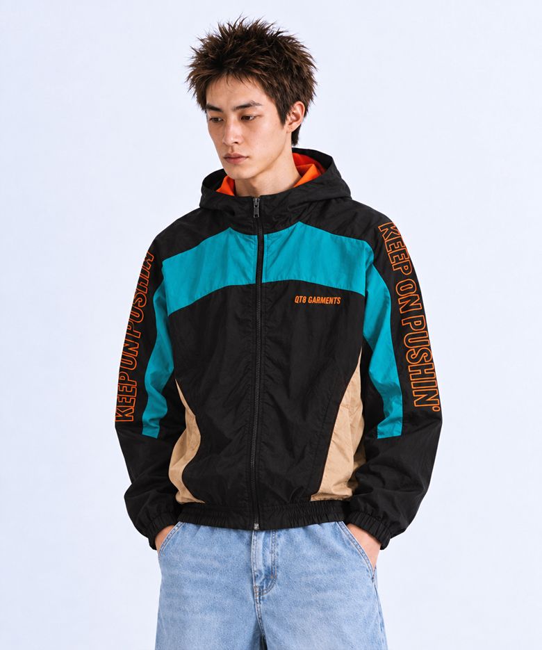 MF Retro Hooded Track Jacket (Black/Bluegreen/Orange)