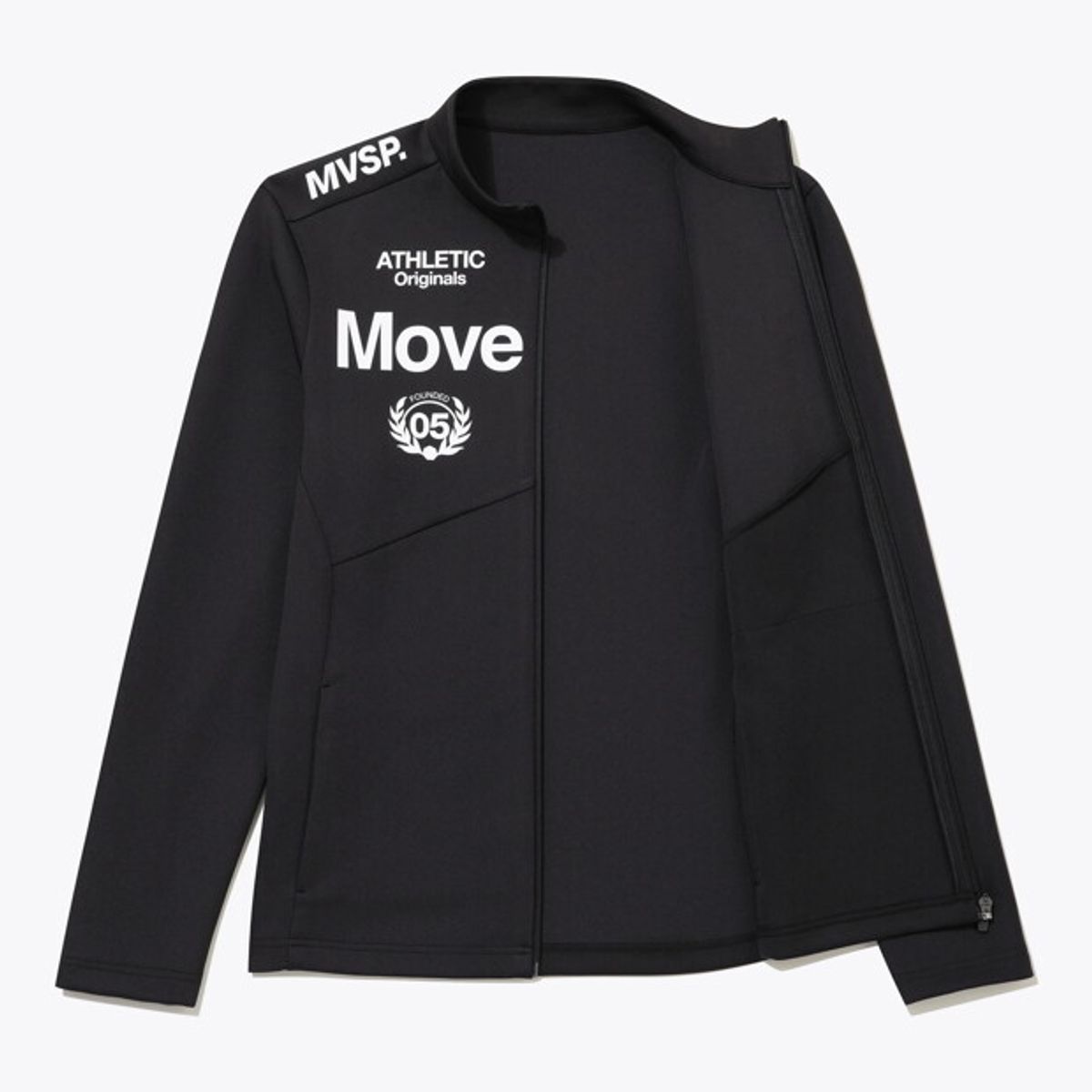 무브스포츠 바이 데상트(MOVESPORT BY DESCENTE) 워딩 그래픽 스탠드넥 트레이닝 자켓 블랙 VS121EFT11