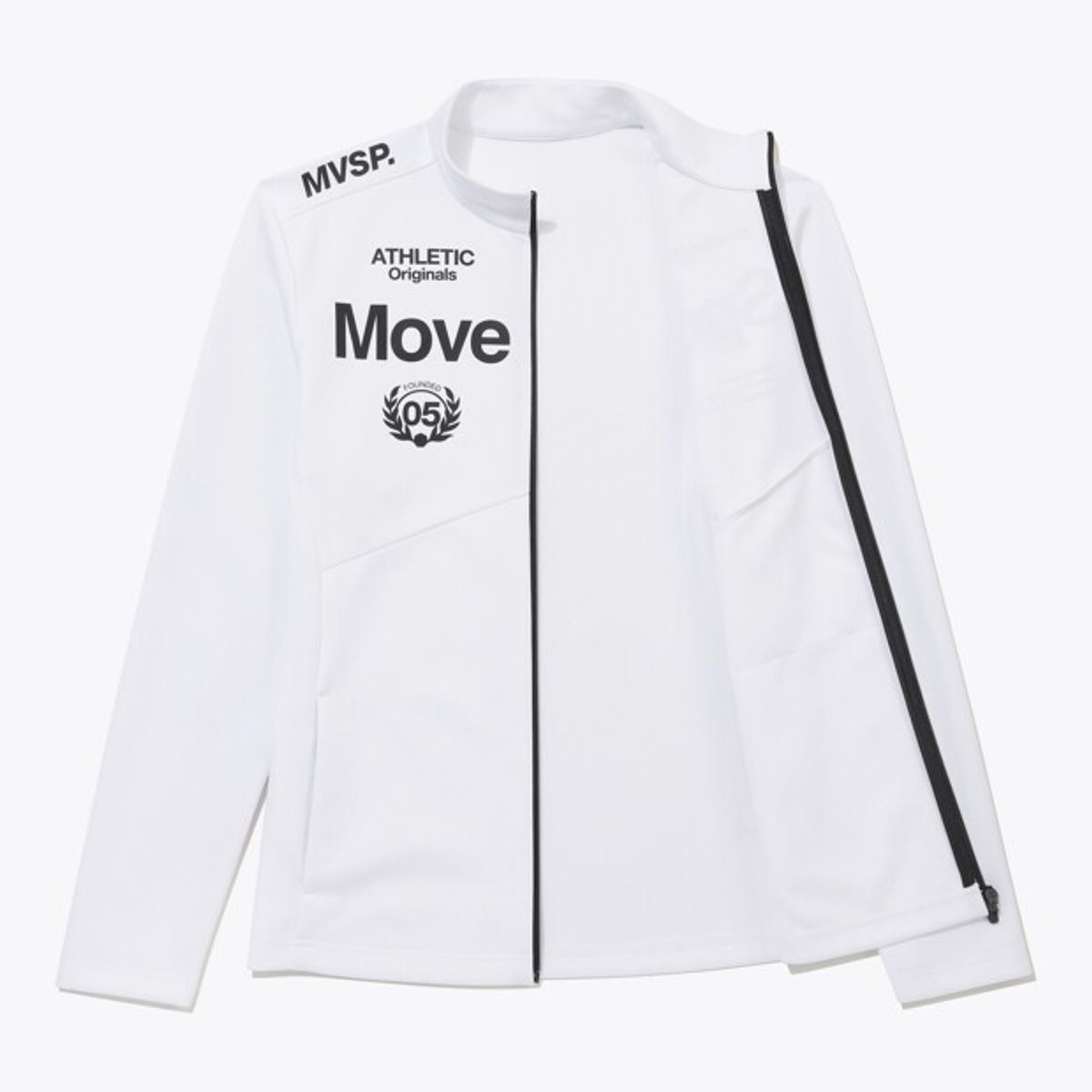 무브스포츠 바이 데상트(MOVESPORT BY DESCENTE) 워딩 그래픽 스탠드넥 트레이닝 자켓 화이트 VS121EFT11