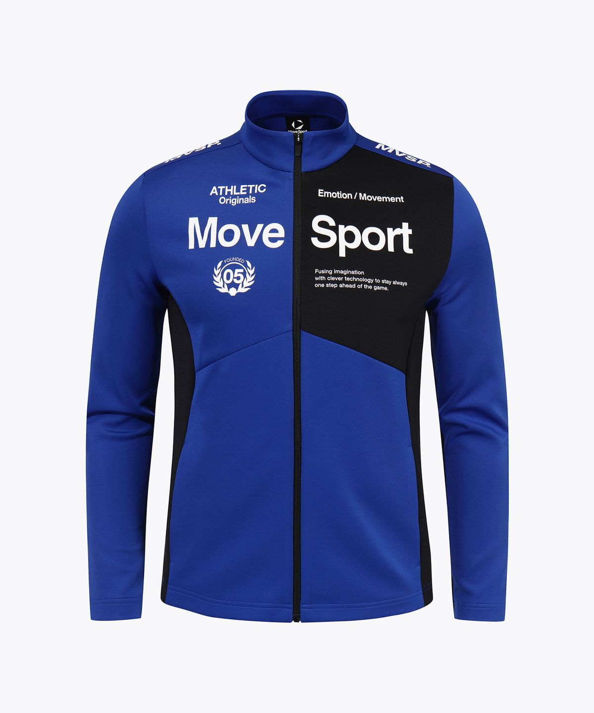 무브스포츠 바이 데상트(MOVESPORT BY DESCENTE) 워딩 그래픽 스탠드넥 트레이닝 자켓 블루 VS121EFT11