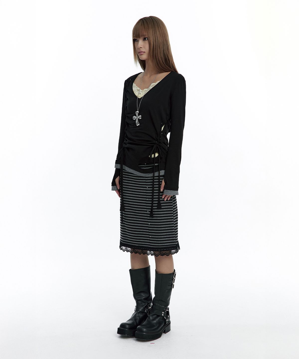 러프넥(ROUGHNECK) Grunge Strap Hoodie Black