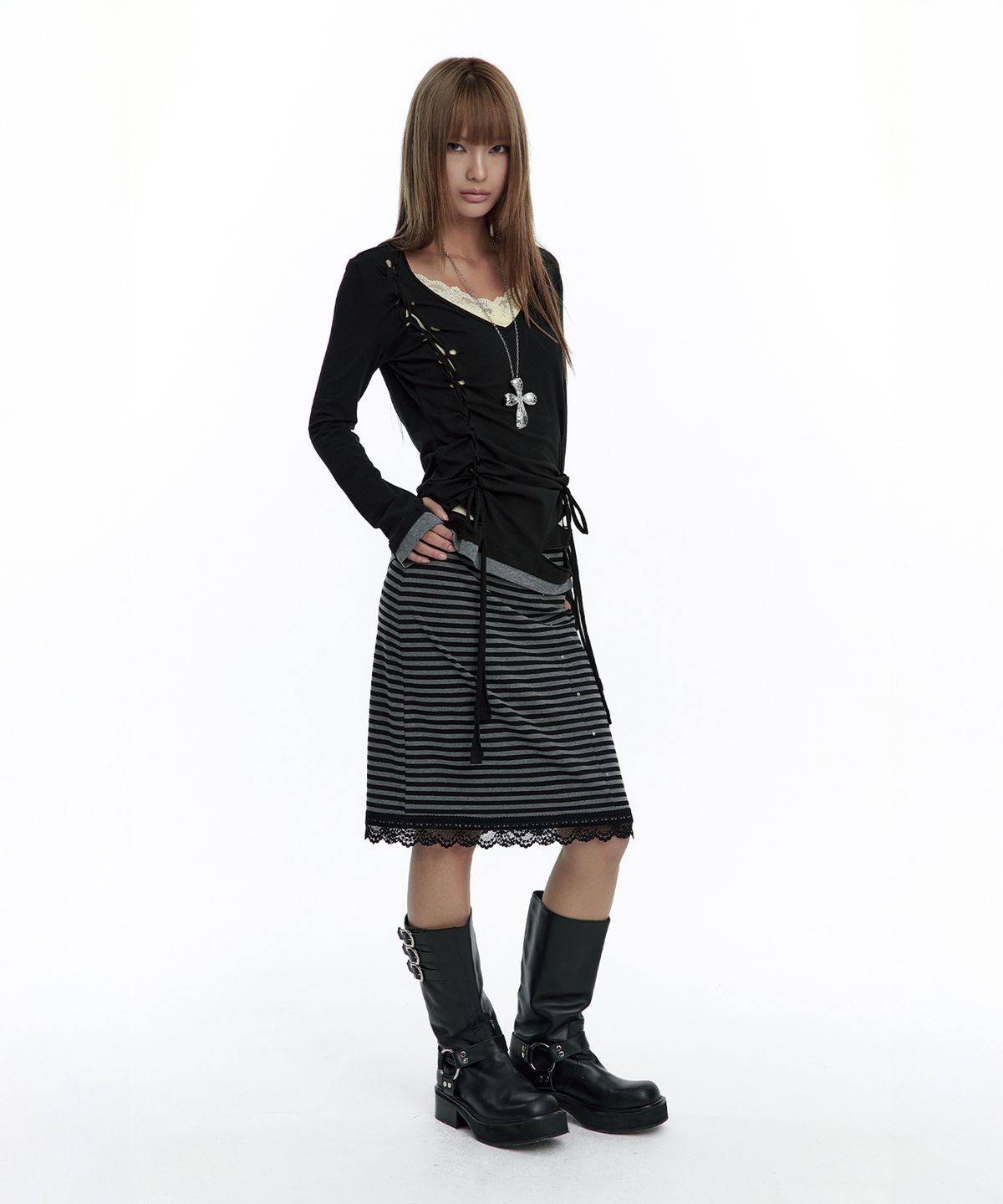 러프넥(ROUGHNECK) Grunge Strap Hoodie Black