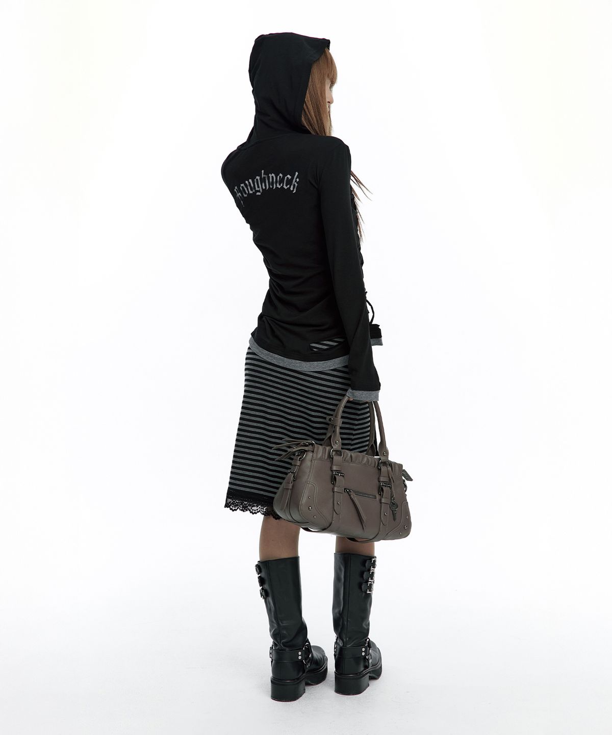러프넥(ROUGHNECK) Grunge Strap Hoodie Black