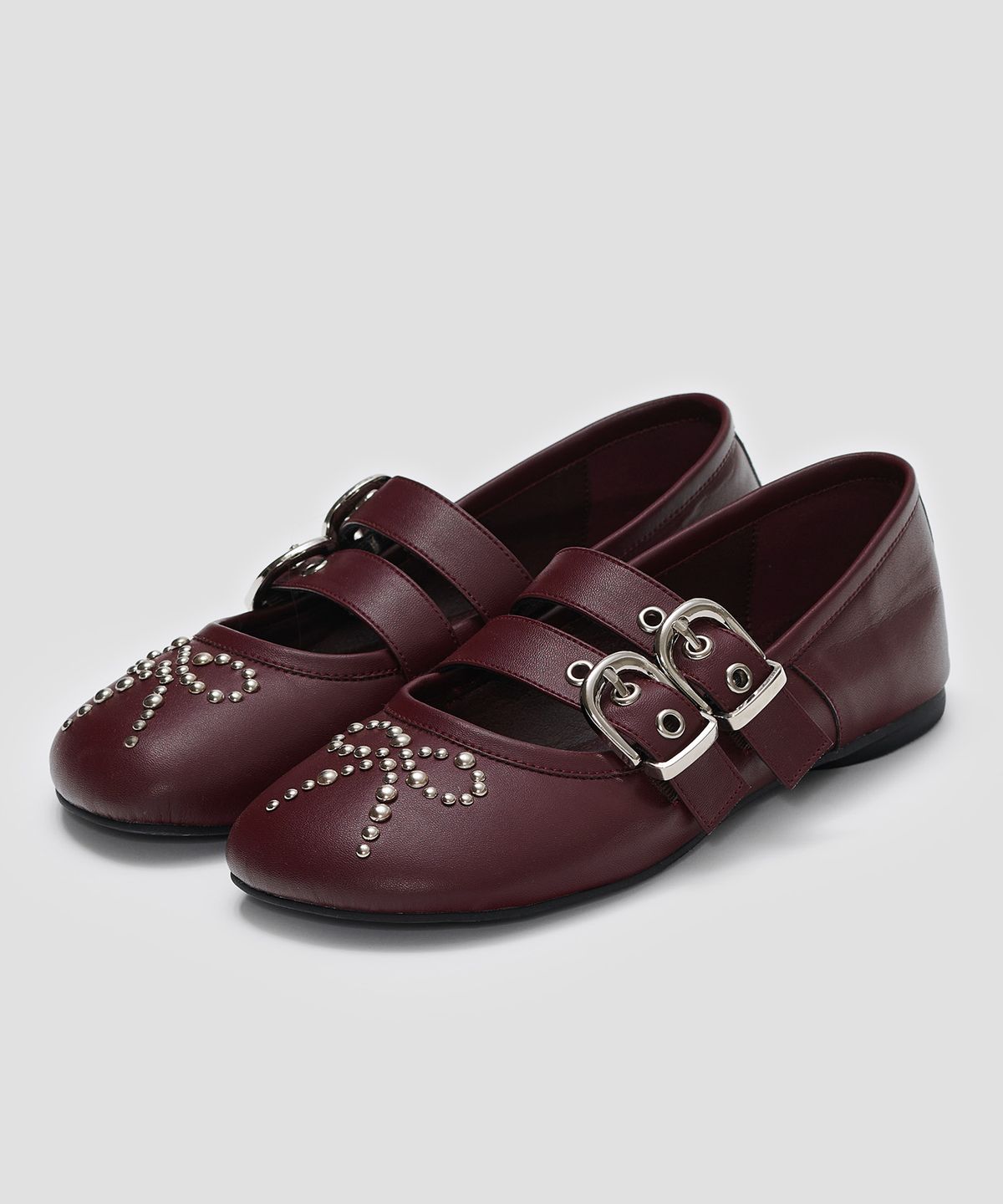 타입서비스(TYPESERVICE) Ribbon Rivet Buckle Flats [Wine]