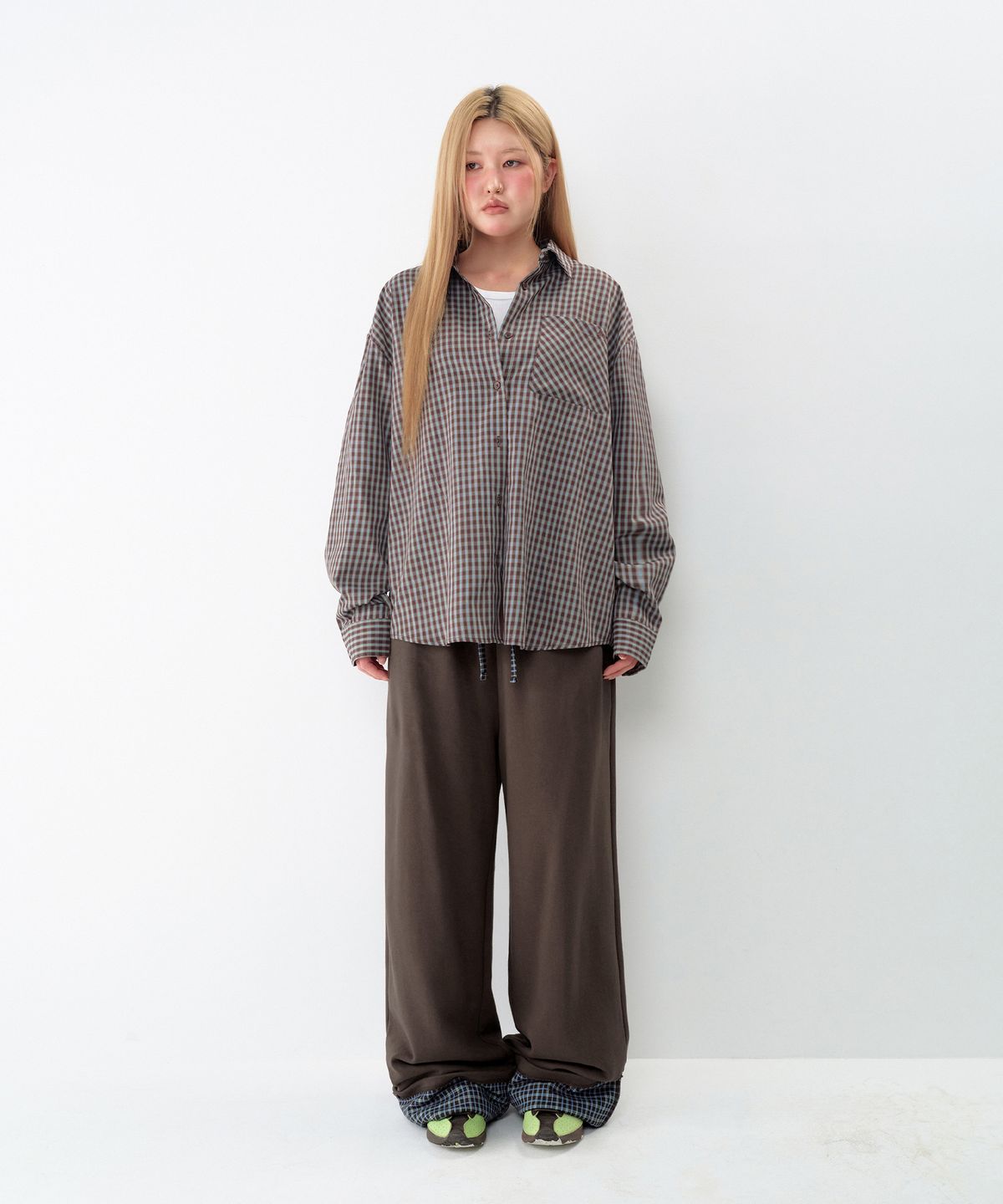 아메스 월드와이드(AMES-WORLDWIDE) 52 CHECK ROLL-UP SWEATPANTS BROWN