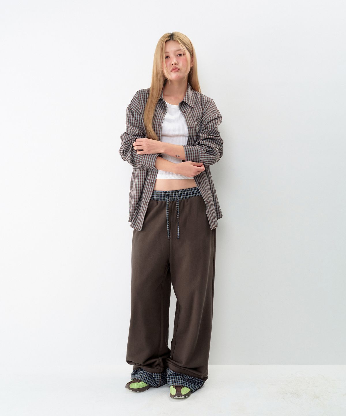 아메스 월드와이드(AMES-WORLDWIDE) 52 CHECK ROLL-UP SWEATPANTS BROWN