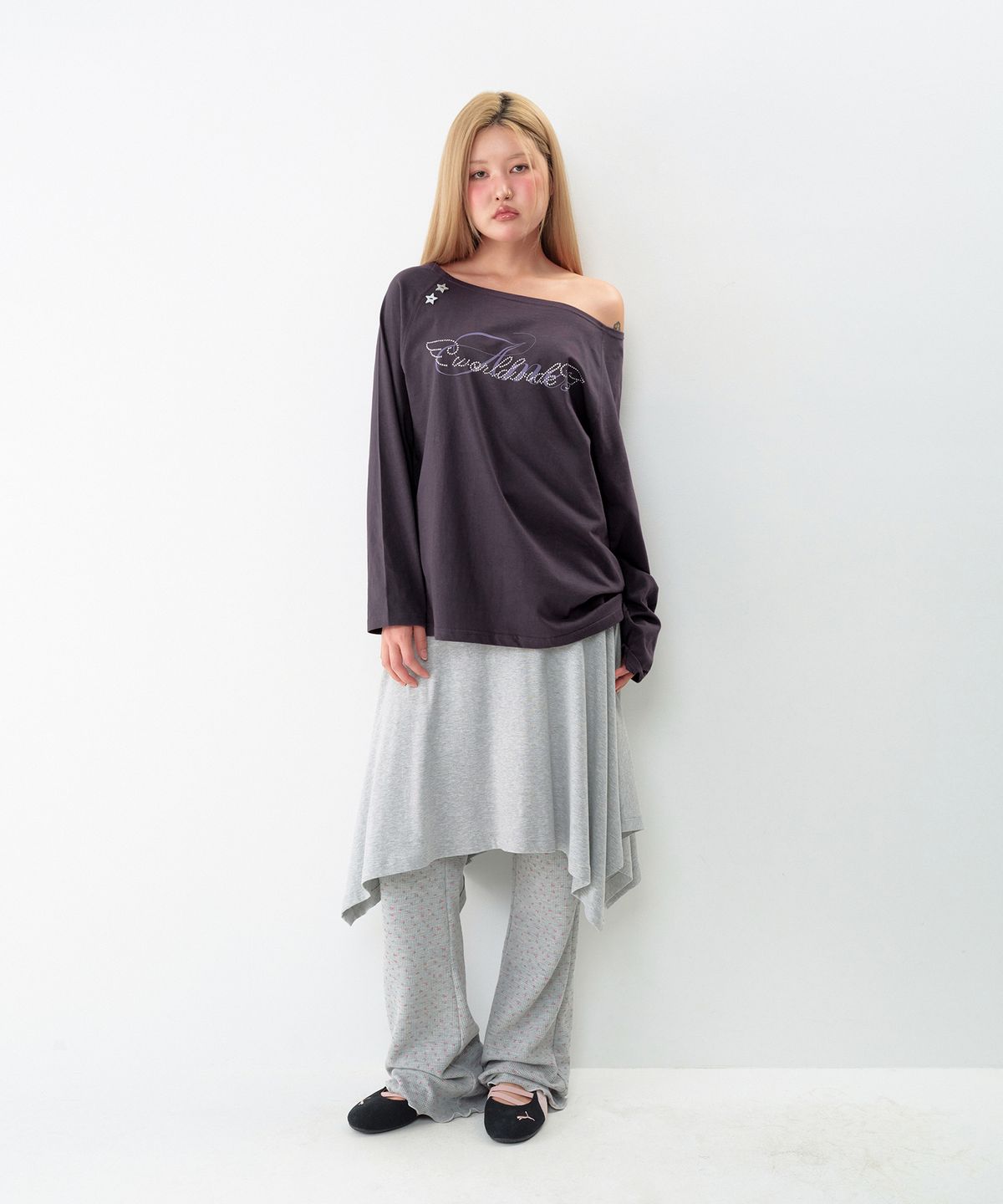 아메스 월드와이드(AMES-WORLDWIDE) BUTTON STRIPE UNBALANCE SKIRT GREY