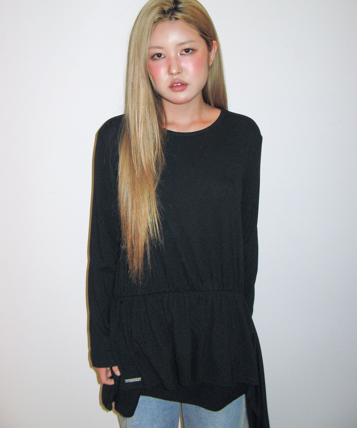 아메스 월드와이드(AMES-WORLDWIDE) JERSEY SHIRRING LAYERED DRESS BLACK