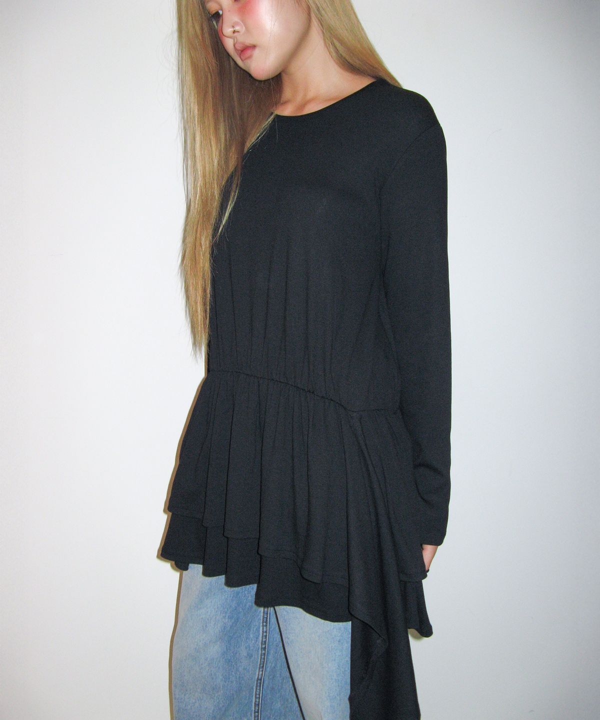 아메스 월드와이드(AMES-WORLDWIDE) JERSEY SHIRRING LAYERED DRESS BLACK