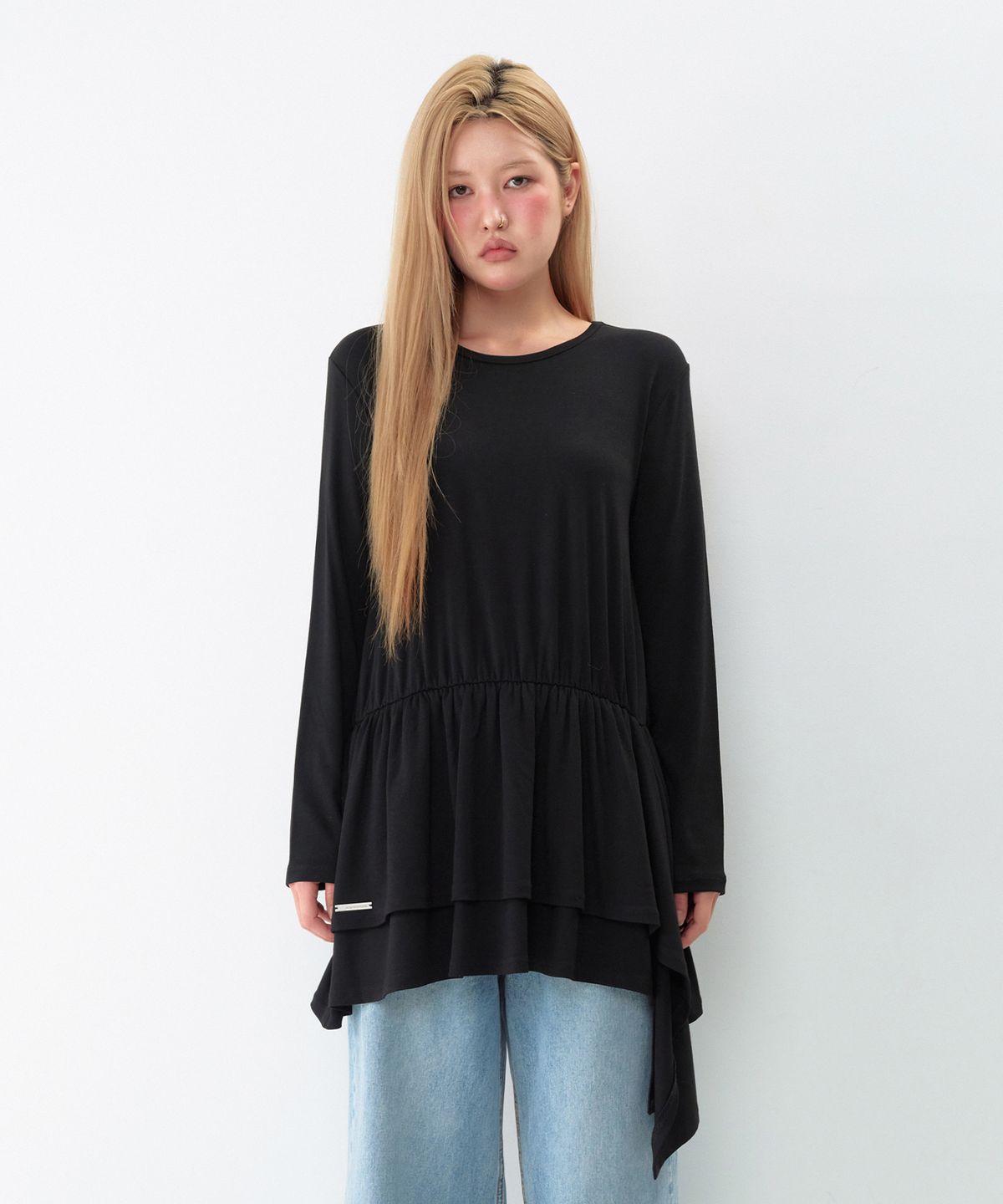 아메스 월드와이드(AMES-WORLDWIDE) JERSEY SHIRRING LAYERED DRESS BLACK