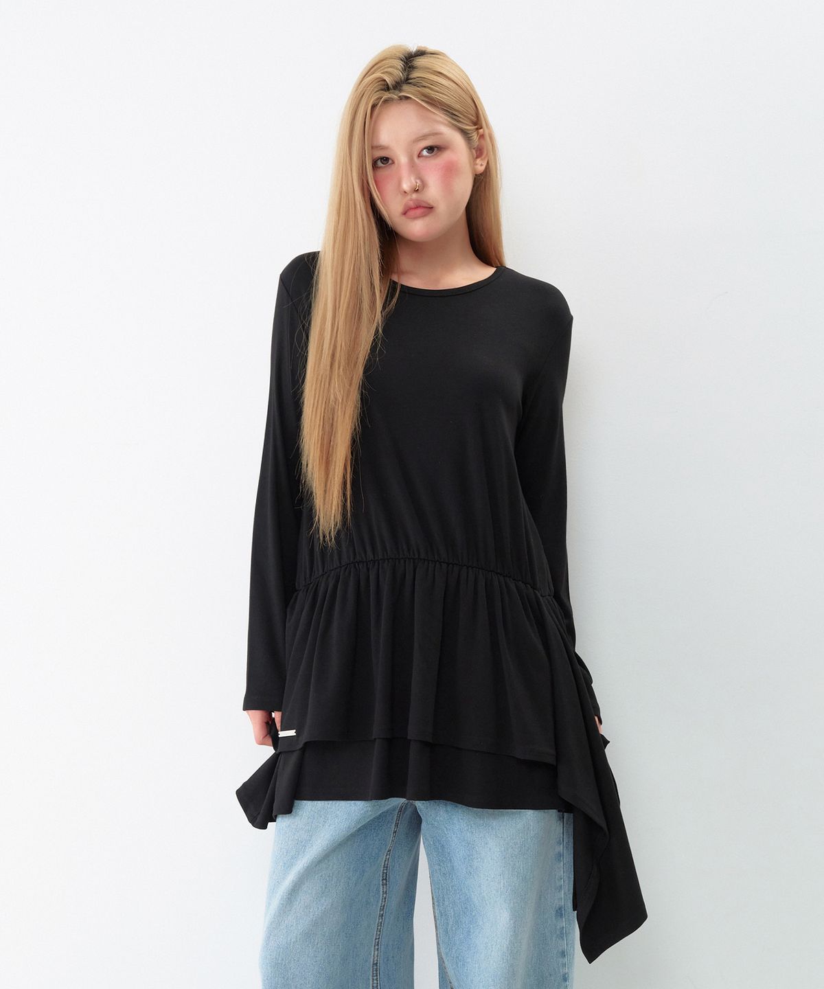 아메스 월드와이드(AMES-WORLDWIDE) JERSEY SHIRRING LAYERED DRESS BLACK