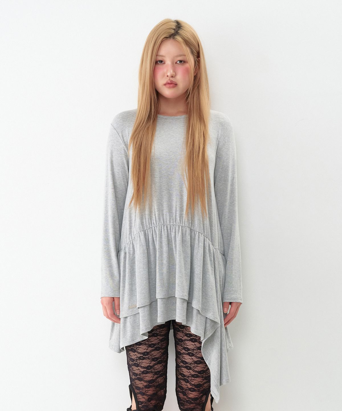 아메스 월드와이드(AMES-WORLDWIDE) JERSEY SHIRRING LAYERED DRESS GREY