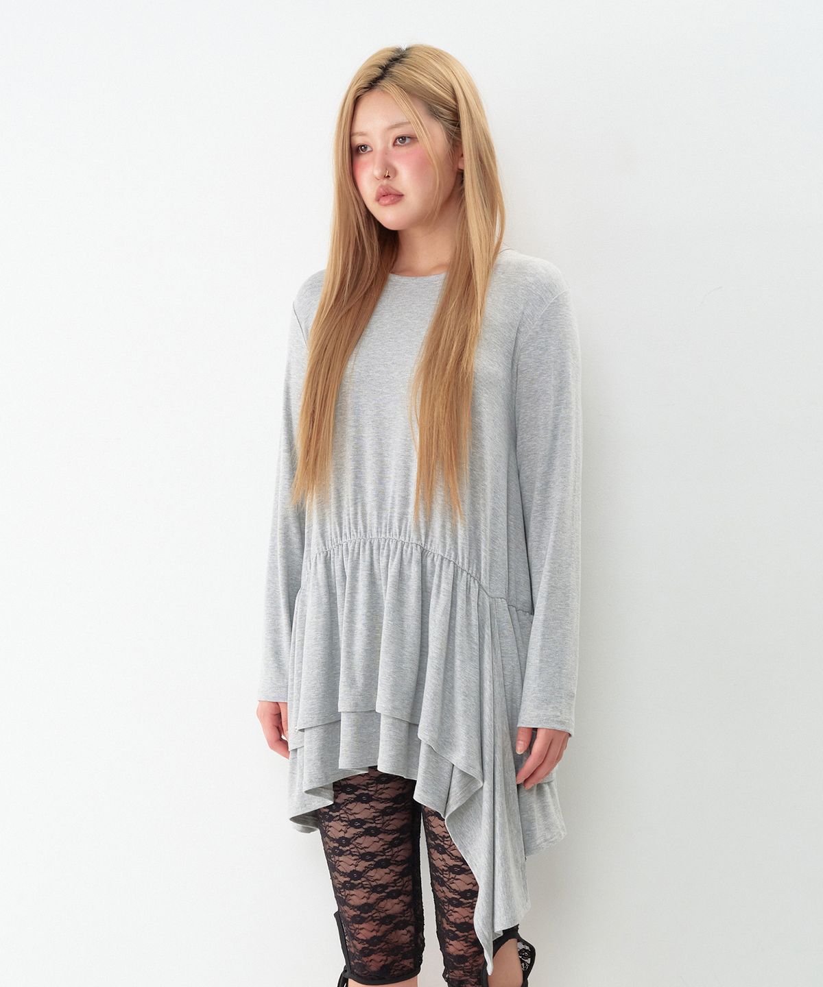 아메스 월드와이드(AMES-WORLDWIDE) JERSEY SHIRRING LAYERED DRESS GREY