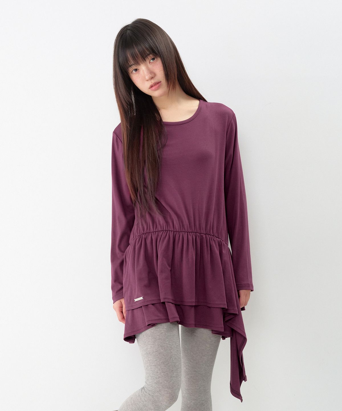 아메스 월드와이드(AMES-WORLDWIDE) JERSEY SHIRRING LAYERED DRESS PURPLE
