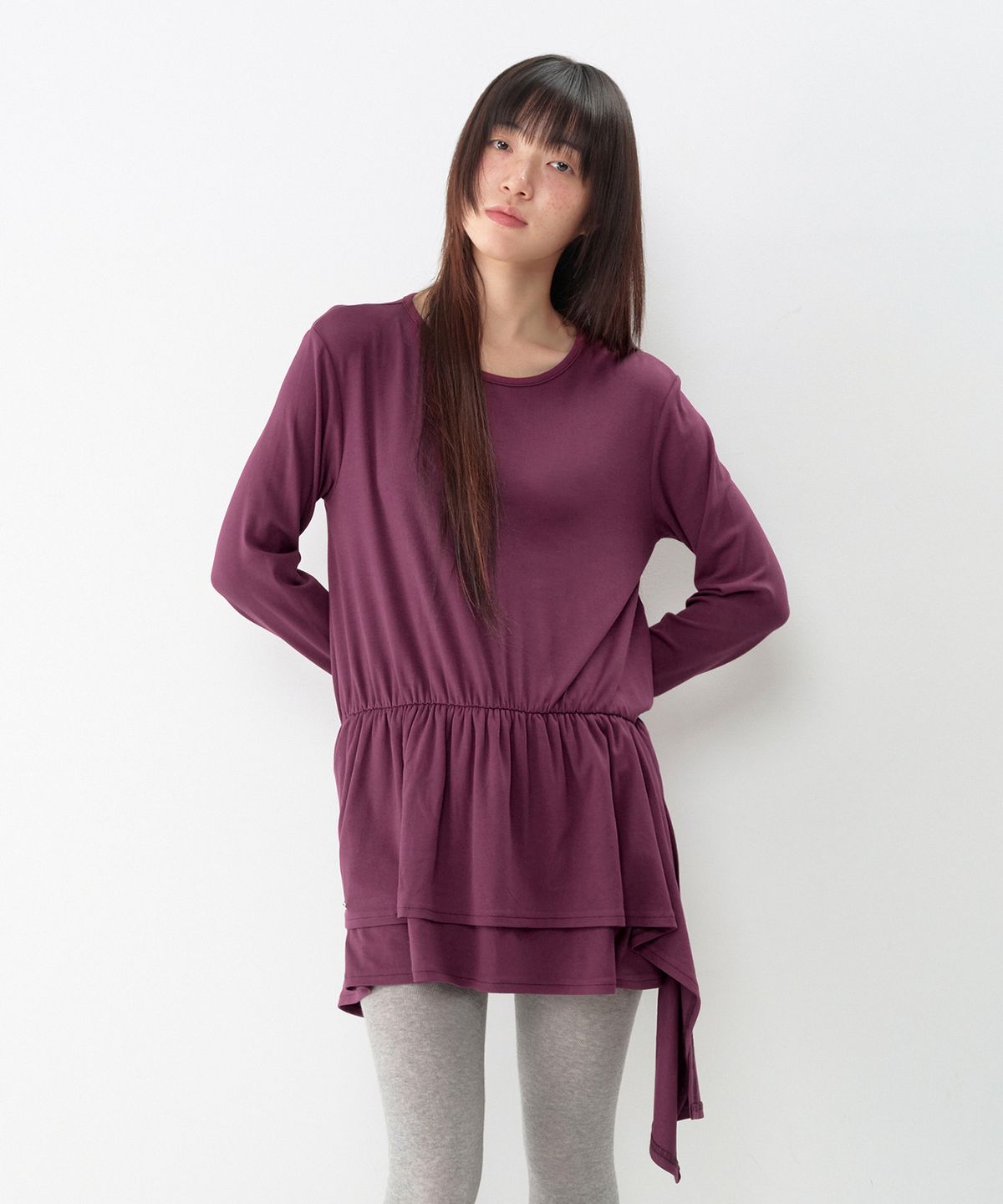 아메스 월드와이드(AMES-WORLDWIDE) JERSEY SHIRRING LAYERED DRESS PURPLE