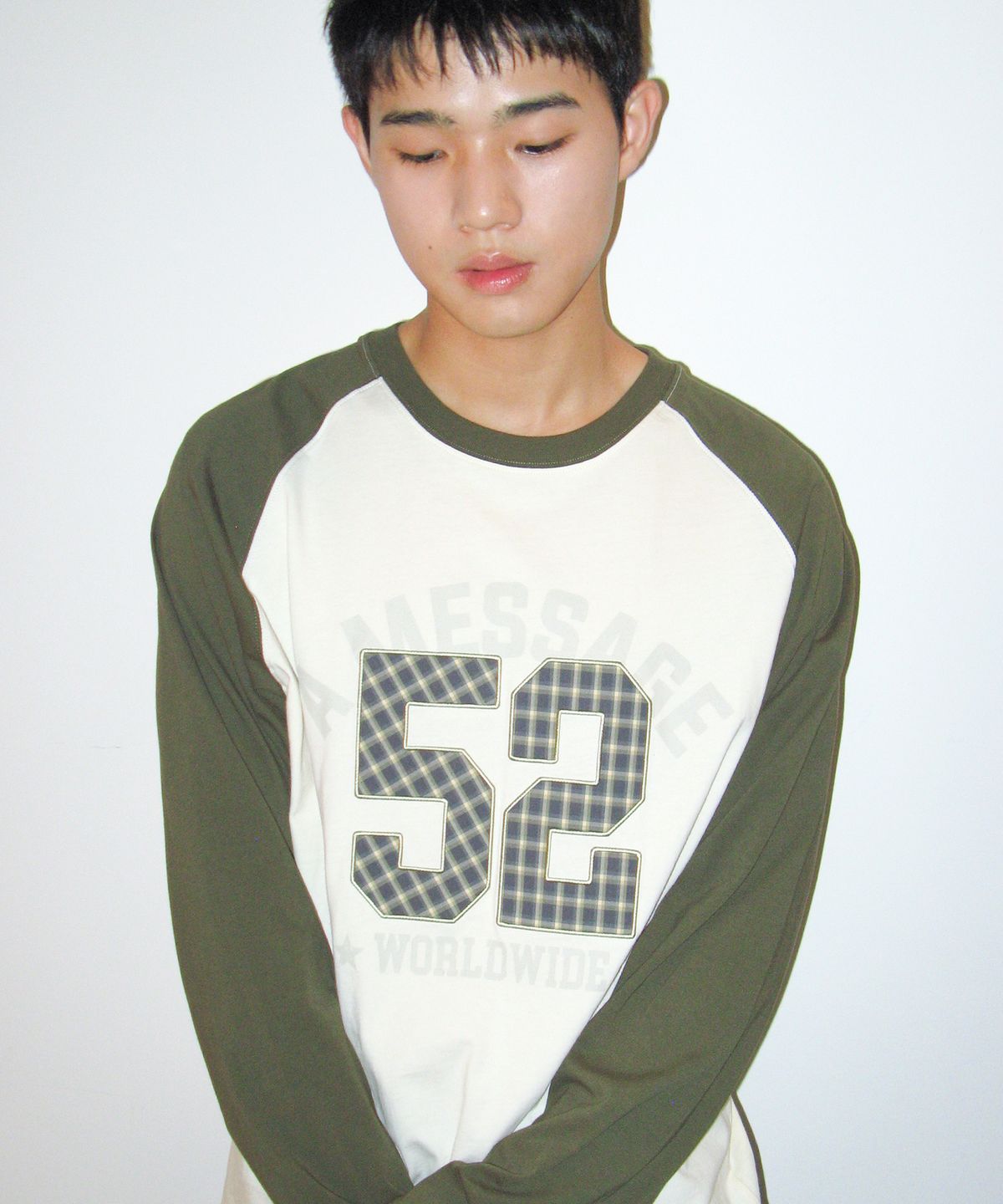 아메스 월드와이드(AMES-WORLDWIDE) 52 CHECK APPLIQUE RAGLAN LS TEE CREAM