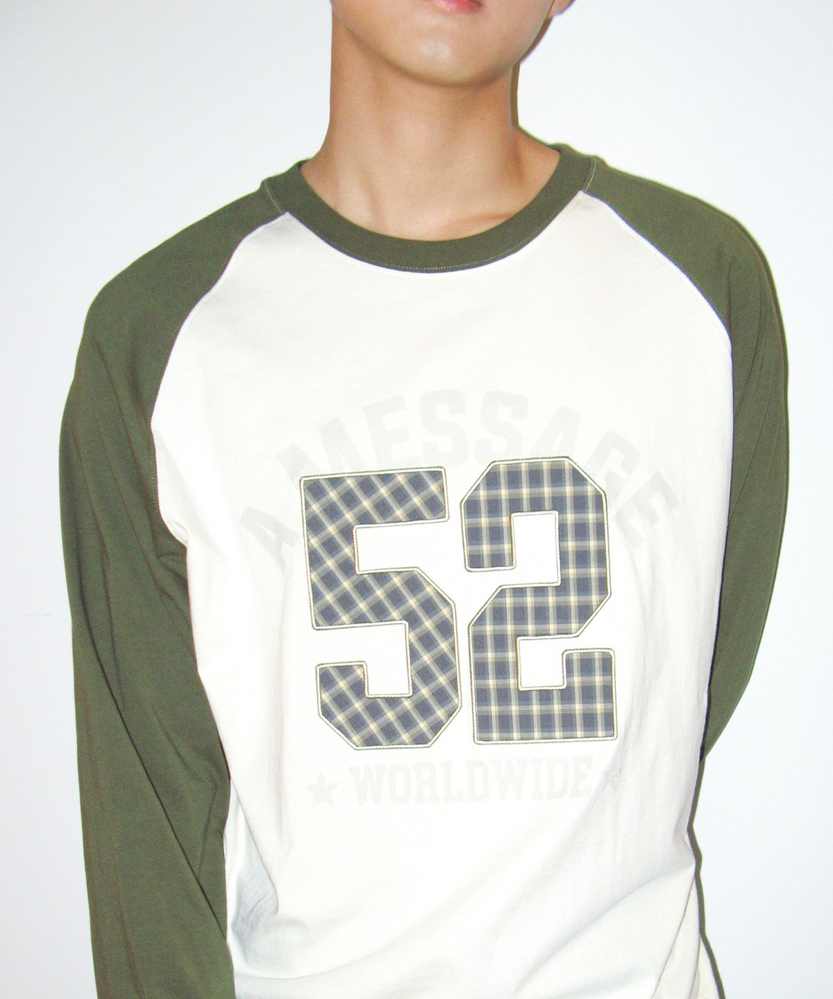 아메스 월드와이드(AMES-WORLDWIDE) 52 CHECK APPLIQUE RAGLAN LS TEE CREAM