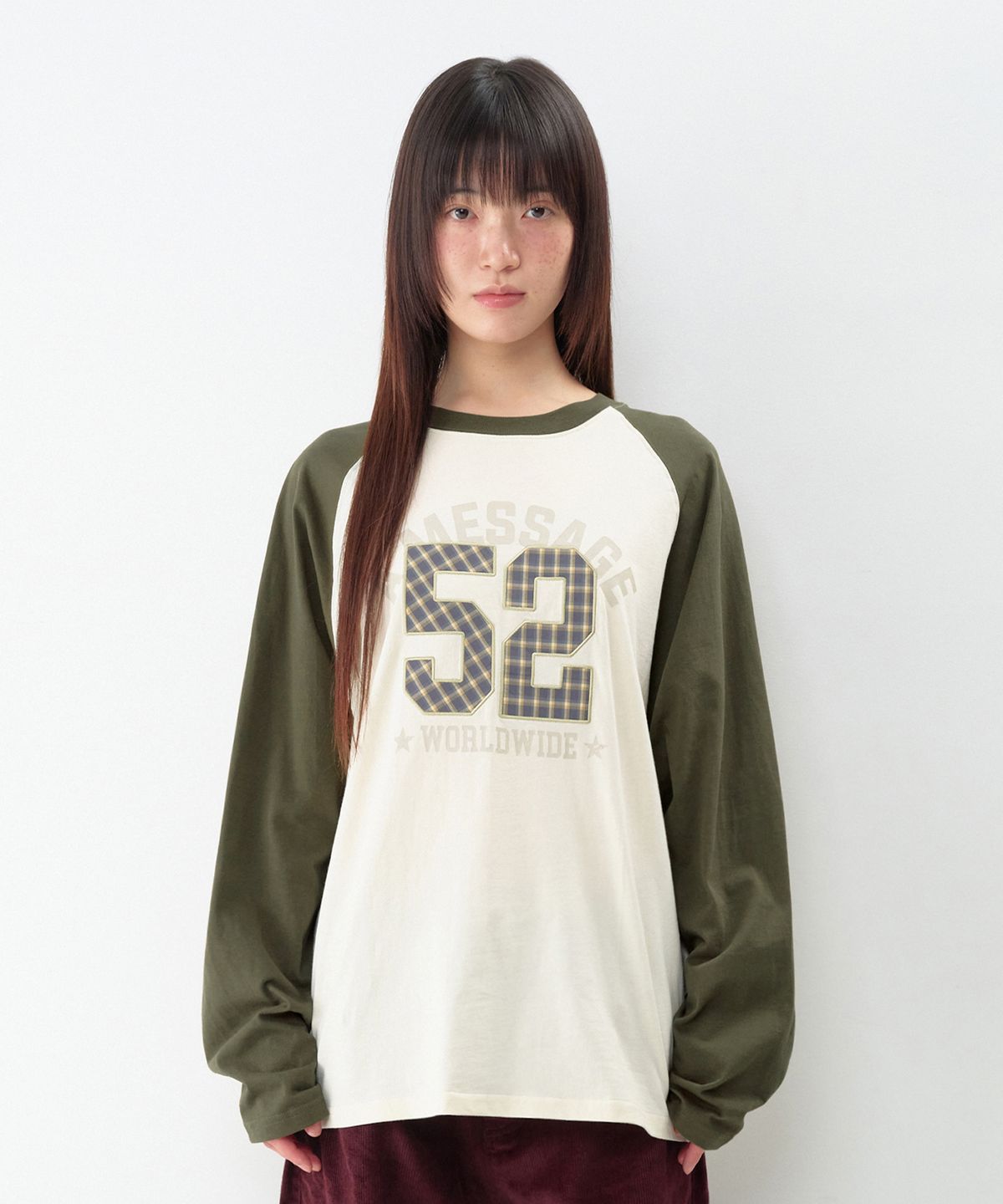 아메스 월드와이드(AMES-WORLDWIDE) 52 CHECK APPLIQUE RAGLAN LS TEE CREAM